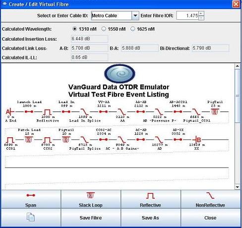 VanGuard Data OTDR Emulator Screen Shot